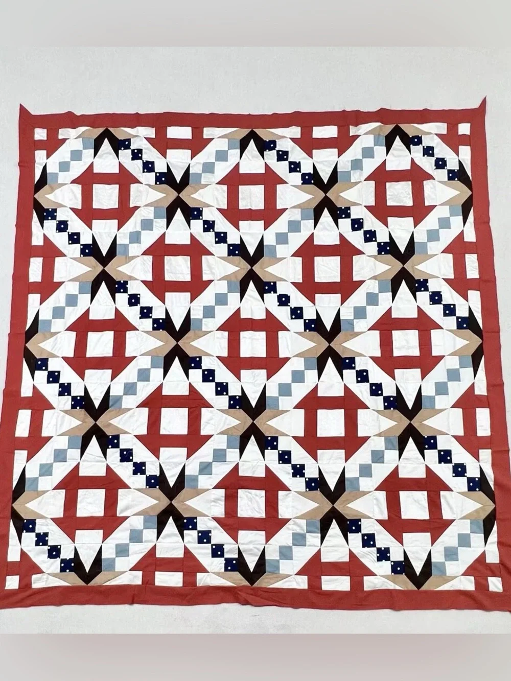Handmade Star Tiles Patchwork Queen size Cotton Quilt Top/Topper